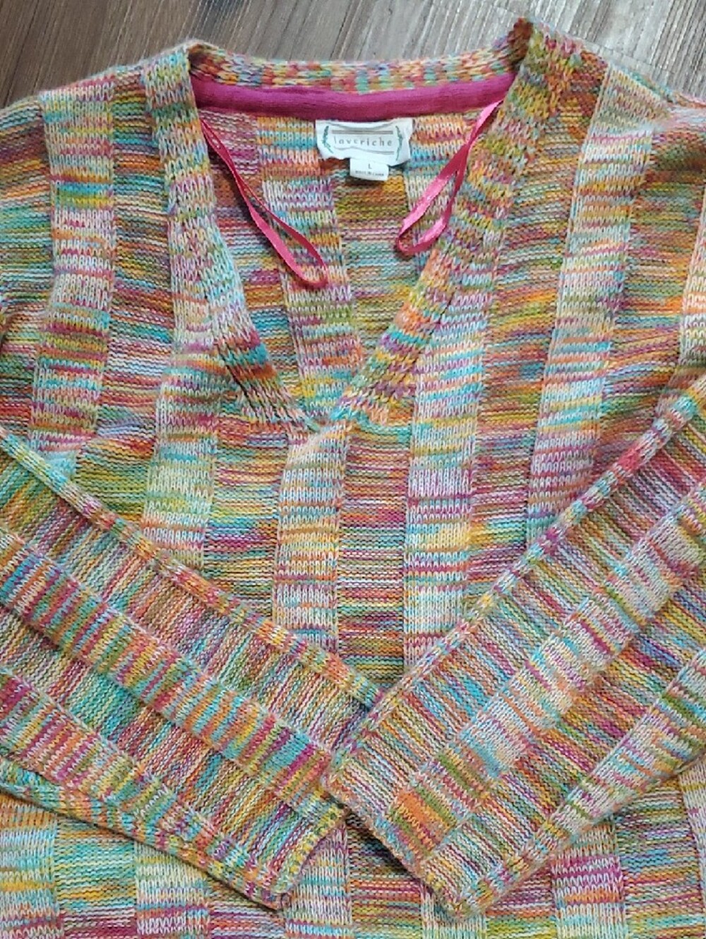 Love Riche Multicolored V-Neck Sweater in Pink, Yellow & Green
